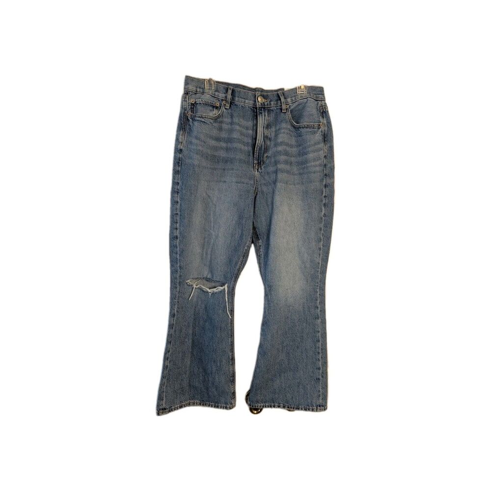 American Eagle Highest Rise 90s Flare Distressed Blue Denim Jeans Size 12 Short